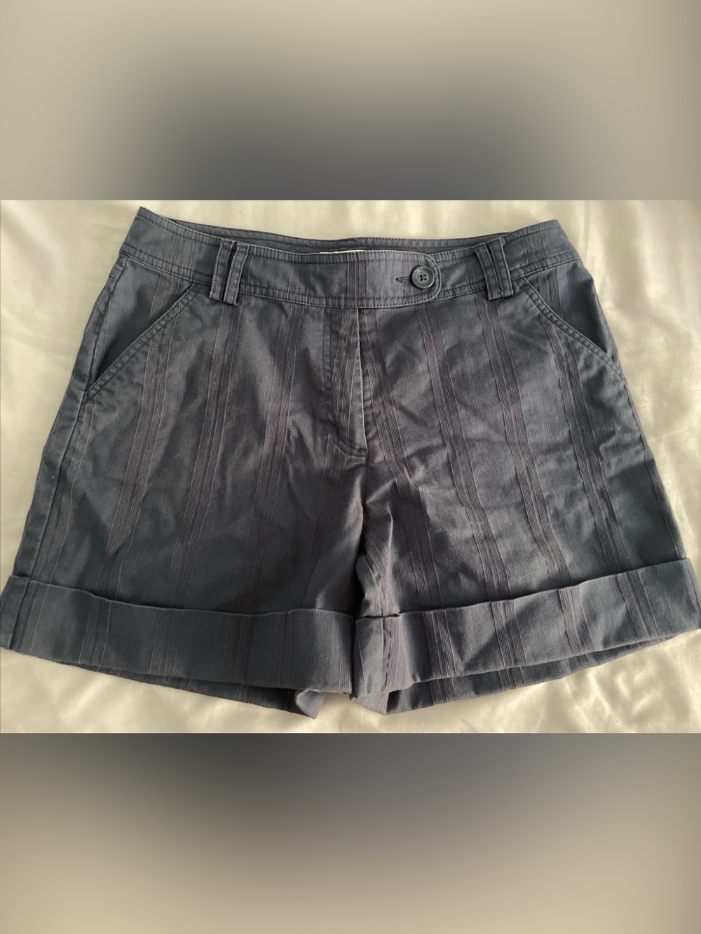 Talbots Navy Pinstripe Cuffed Shorts